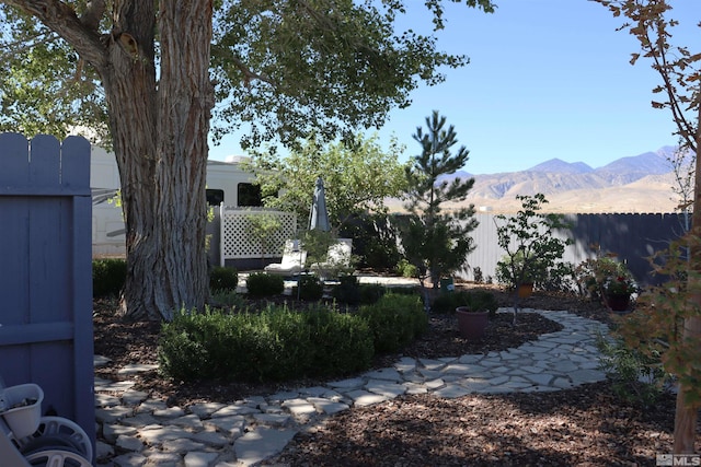 view of yard featuring a mountain view