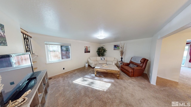 living room featuring light colored carpet