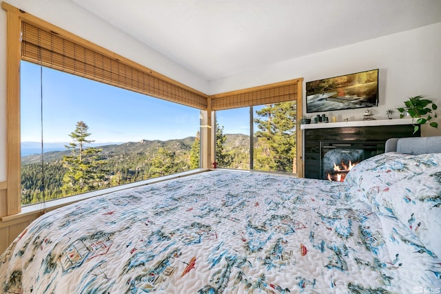 bedroom featuring a mountain view