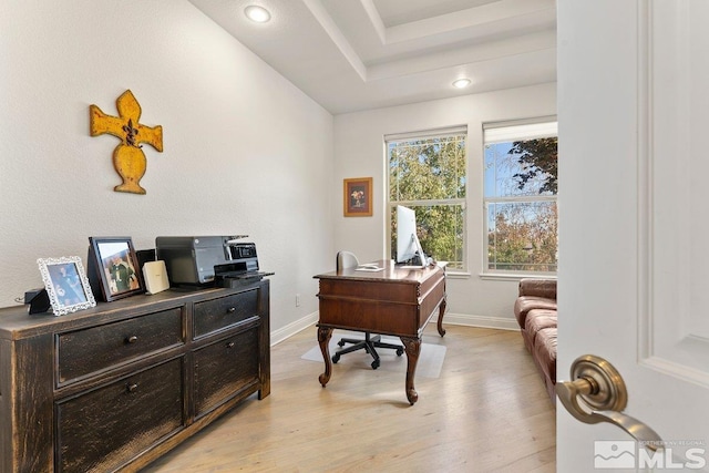 office space featuring light hardwood / wood-style floors