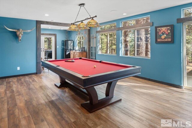 playroom featuring billiards and hardwood / wood-style floors