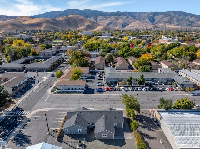 bird's eye view with a mountain view