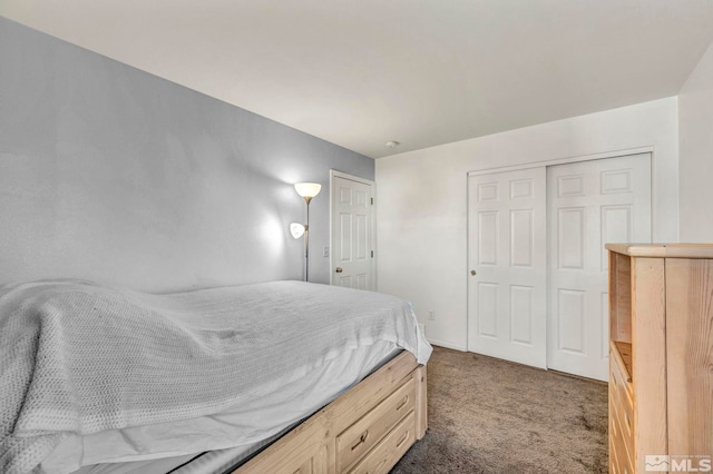 bedroom featuring dark colored carpet