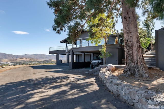 view of front of house with a mountain view