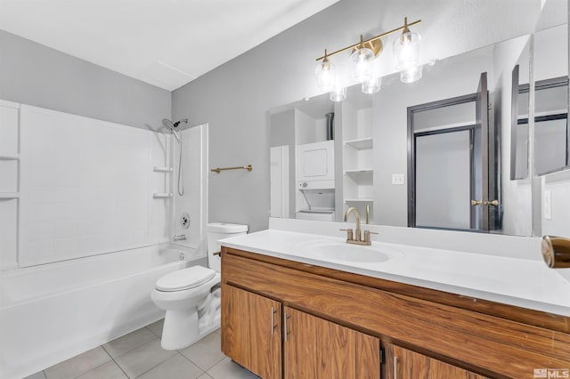 full bathroom featuring vanity, toilet, bathtub / shower combination, and tile patterned floors