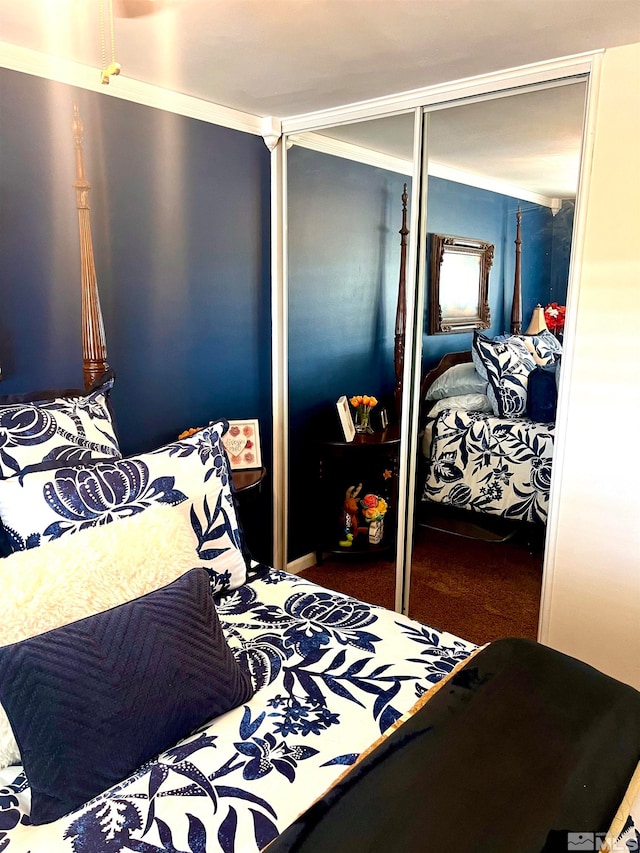 bedroom featuring a closet and carpet flooring