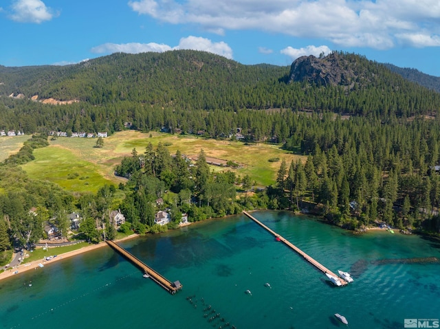 bird's eye view with a water and mountain view