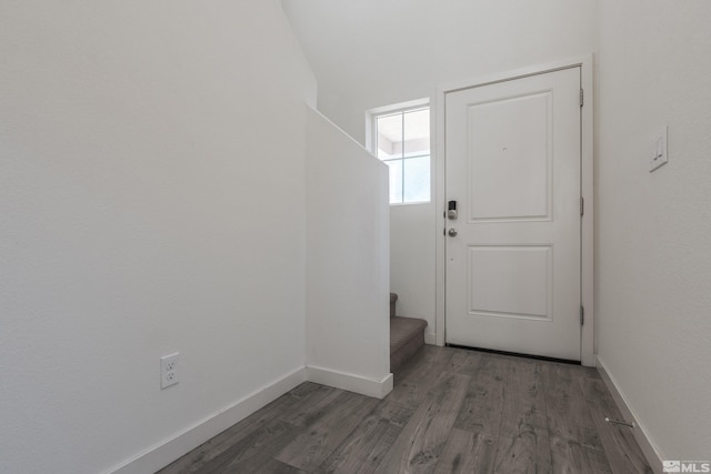 entryway with dark hardwood / wood-style flooring