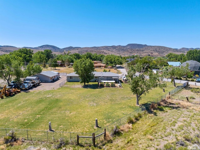 birds eye view of property with a rural view and a mountain view