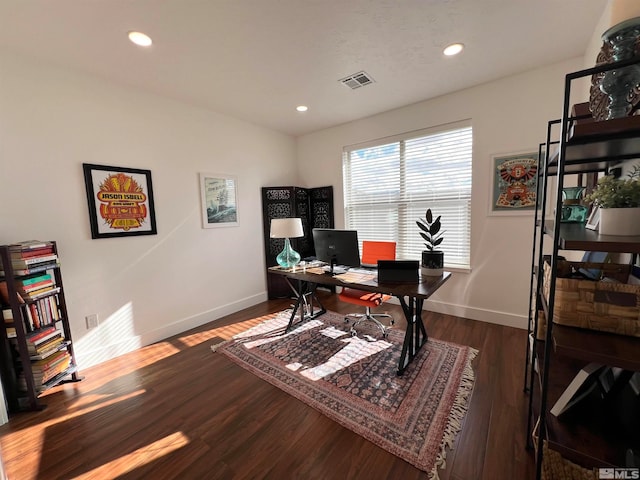 office featuring dark hardwood / wood-style flooring