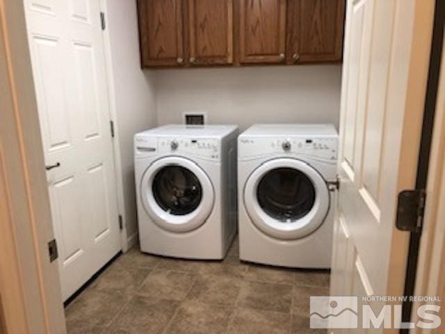 laundry area with cabinets and separate washer and dryer