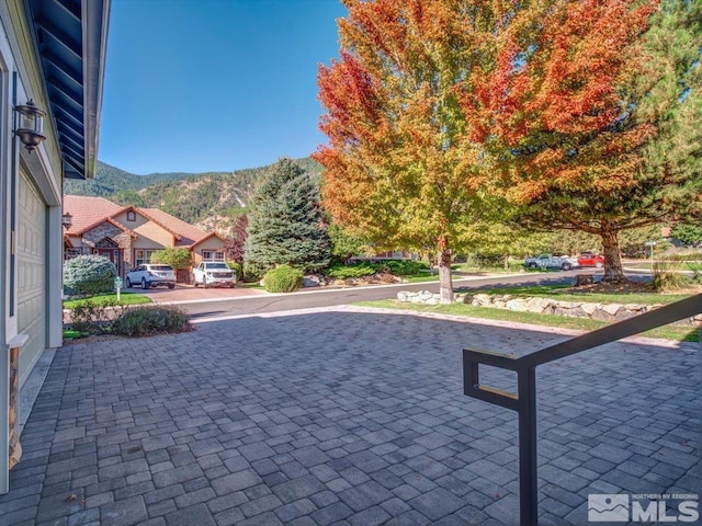 view of patio featuring a mountain view