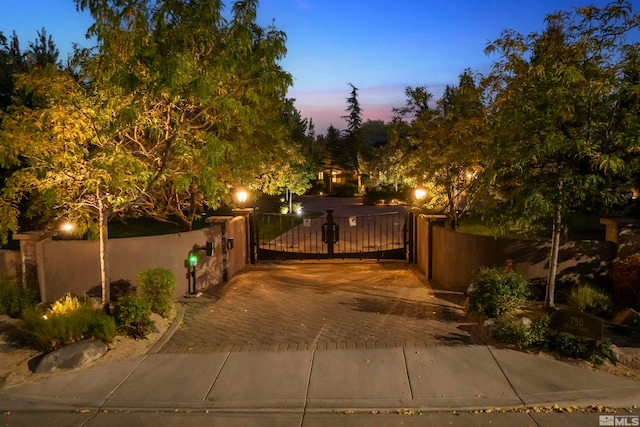 view of gate at dusk