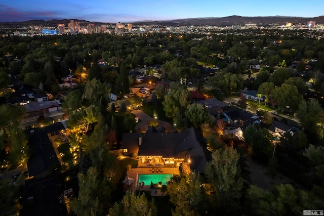 view of aerial view at dusk