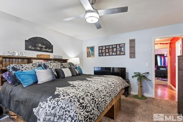 bedroom with carpet and ceiling fan