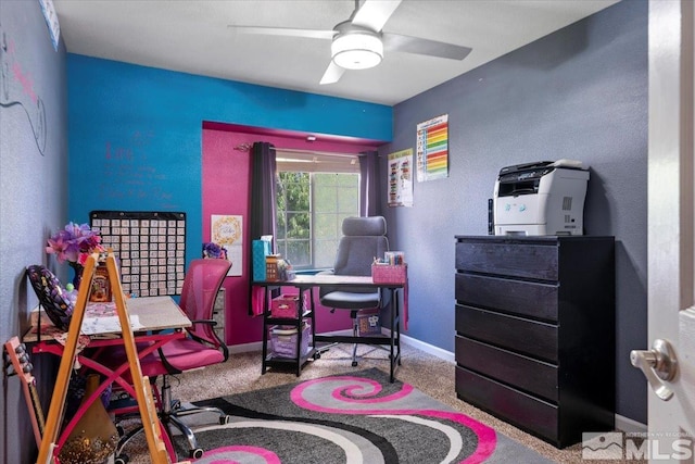 office space featuring carpet flooring and ceiling fan