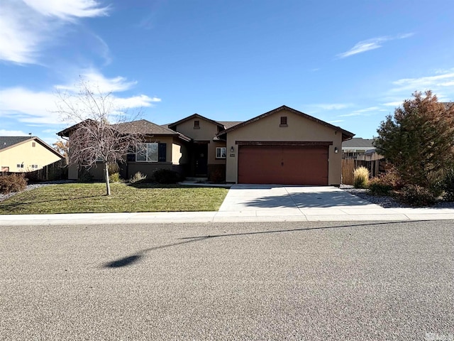 ranch-style house with a front lawn and a garage