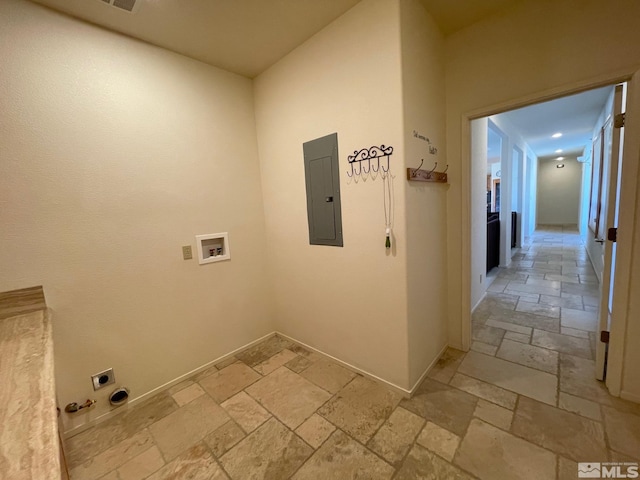 washroom featuring electric dryer hookup, washer hookup, and electric panel