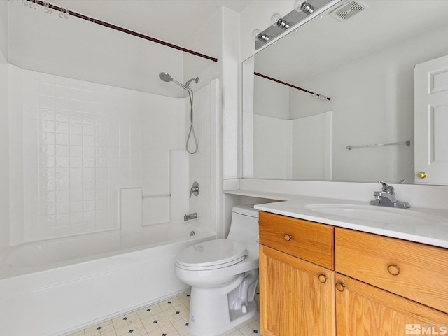 full bathroom featuring vanity, toilet, and tub / shower combination