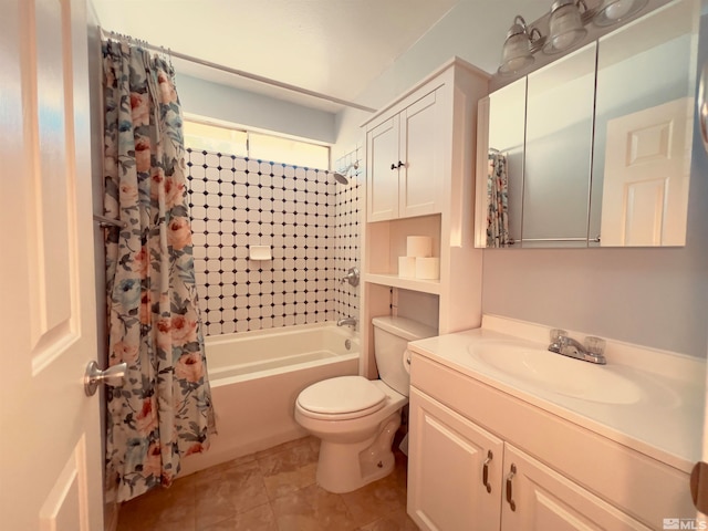 full bathroom with tile patterned flooring, vanity, toilet, and shower / tub combo