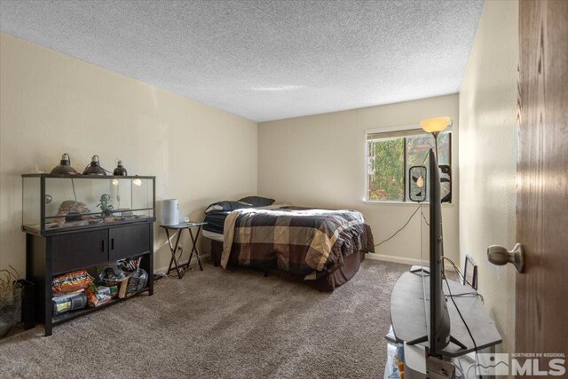 bedroom featuring carpet floors and a textured ceiling