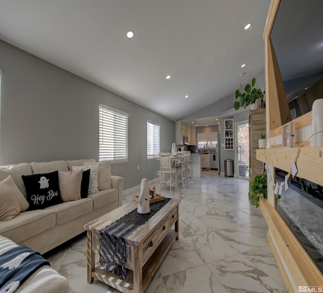 living room featuring vaulted ceiling