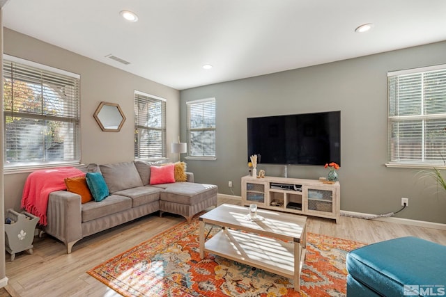 living room featuring light hardwood / wood-style floors