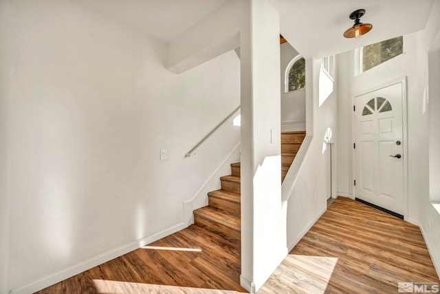 foyer entrance with hardwood / wood-style floors