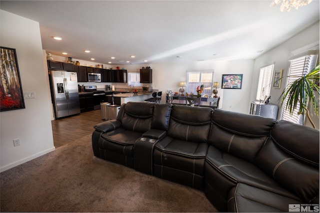 cinema room with sink and dark hardwood / wood-style flooring