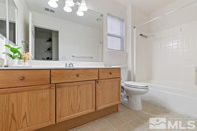 full bathroom with toilet, shower / tub combination, and vanity