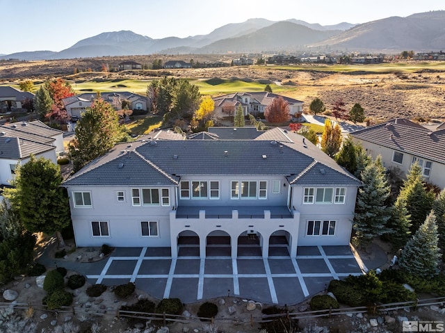 drone / aerial view featuring a mountain view