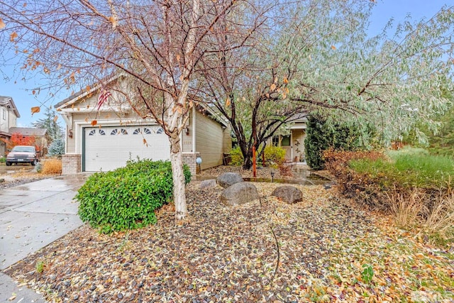 view of property hidden behind natural elements featuring a garage