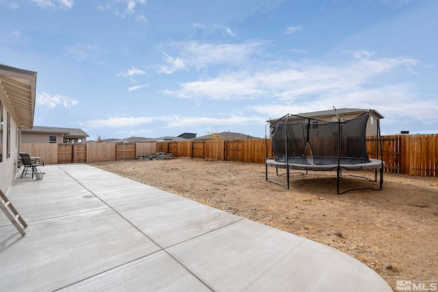 view of yard featuring a patio area and a trampoline