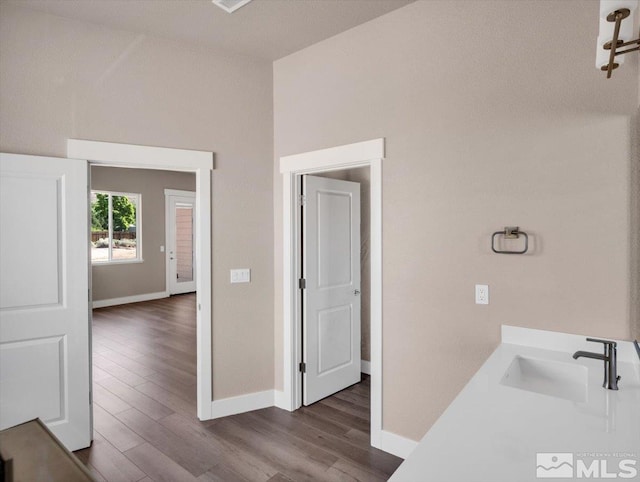 bathroom with sink and wood-type flooring