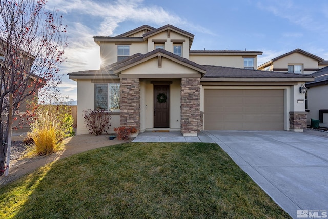 view of front of property with a front lawn