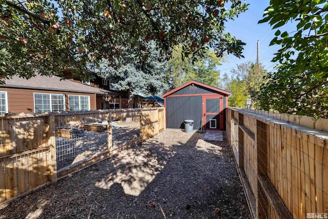 view of yard with a storage shed