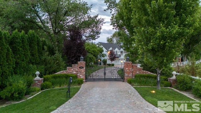 view of gate featuring a yard