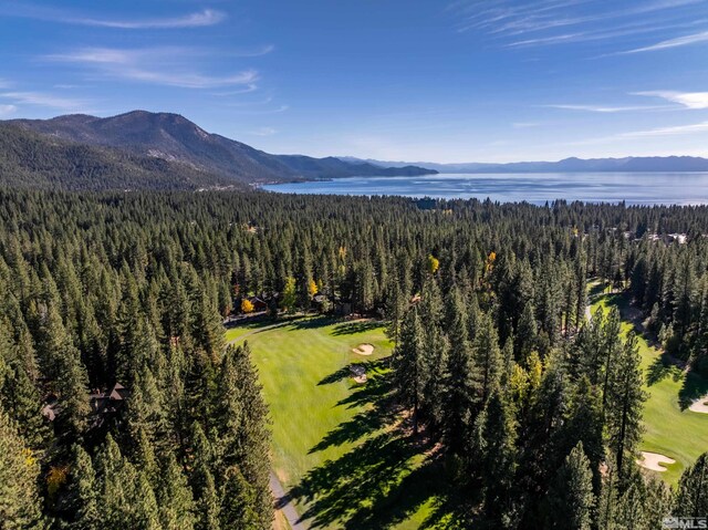 bird's eye view with a water and mountain view