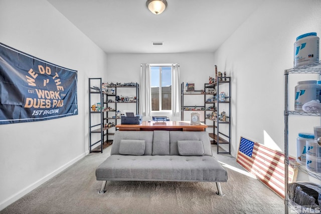 office area featuring light colored carpet