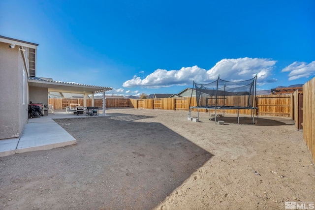 view of yard featuring a patio and a trampoline