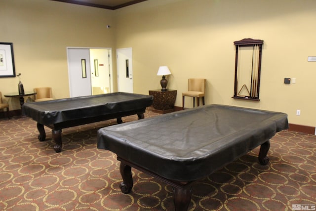 recreation room with carpet floors and pool table