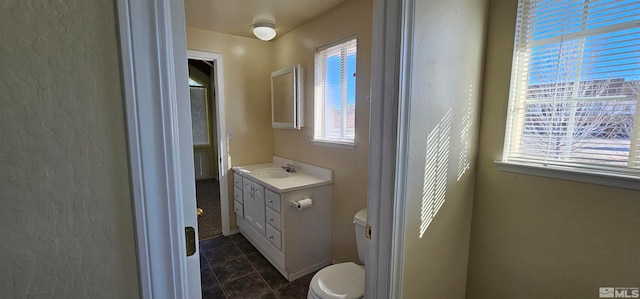 bathroom featuring vanity, toilet, and a wealth of natural light