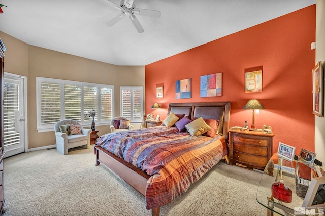 bedroom with carpet flooring and ceiling fan