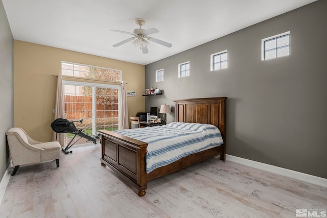 bedroom featuring ceiling fan and light hardwood / wood-style floors