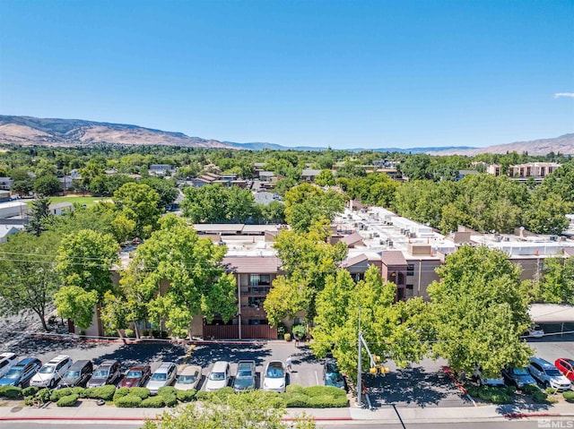 drone / aerial view featuring a mountain view