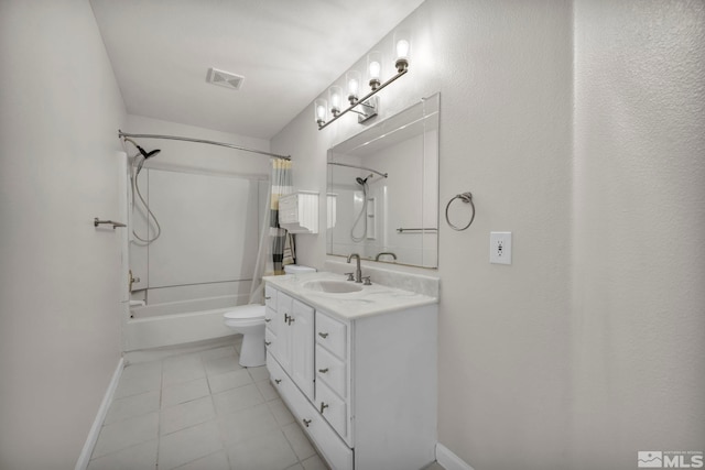 full bathroom featuring tile patterned floors, vanity, toilet, and shower / tub combo