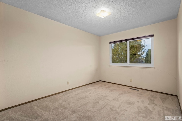 empty room featuring light colored carpet and a textured ceiling