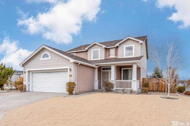 view of front of home featuring a garage and covered porch