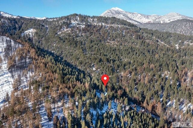 snowy aerial view featuring a mountain view