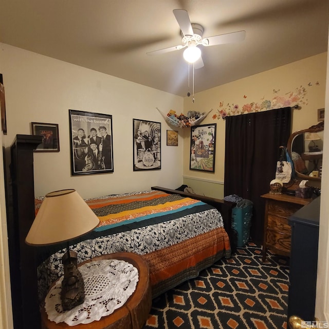 bedroom with carpet floors and ceiling fan